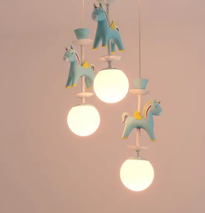Plafonnier LED rose et bleu Trojan, 1 ou 3 à 5 têtes, E14, trois couleurs, intensité variable, suspension, lustre pour chambre d'enfant - Product Image 3