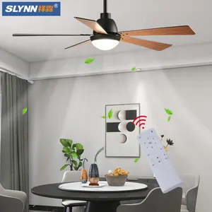 SLYNN Ceiling Fans LED Ceiling Fan 55" Indoor Rustic Wood Blades Industrial Light Matte Black With Light