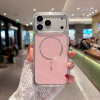 Étui de luxe magnétique pour iPhone 16 15 14 13 17 Pro Max, coque transparente avec protection métallique de l'objectif et boutons métalliques indépendants