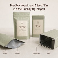 Ensemble de sachets de thé à fond plat personnalisés et boîte en métal avec fermeture éclair pour les marques de thé et l'emballage de vente au détail en marque blanche