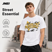 Camiseta JNEI de Estilo Urbano Vintage de Marca Propia, 100% Poliéster, Secado Rápido, Protección UV, Diseño Gráfico Funcional