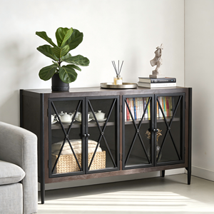 Moderno Mobile Contenitore in Legno con Struttura in Metallo e 4 Ante in <span class=keywords><strong>Vetro</strong></span>, Credenza per Soggiorno, Sala da Pranzo, Camera da Letto, Armadio per Ville - Product Image 4