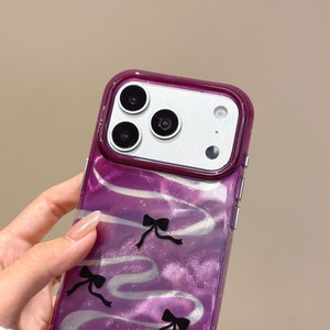 Fashion laser glassy glitter IMD purple bowknot girls mobile <b>phone</b> case for iPhone 15 16 17 pro max shockproof protect cover - Product Image 4