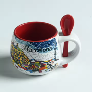 Taza de Cerámica con Diseño de Monumento Urbano de París, con Cuchara, Taza de Café con Esmalte Interior Colorido, Recuerdo de Viaje para Cocina u Oficina - Product Image 3