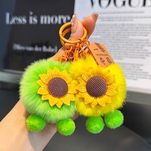 Llaveros de girasol de diseño popular, los más vendidos, con etiqueta acrílica, mini girasol de peluche, llaveros de pompón, amuletos para bolsos de estudiantes y exámenes - Product Image 2