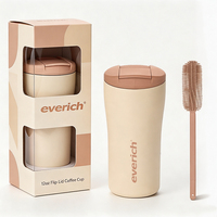 Mug isotherme à couvercle rabattable de 12 oz, en acier inoxydable, gobelet de voyage anti-fuite, réutilisable, logo personnalisé, tasse portable