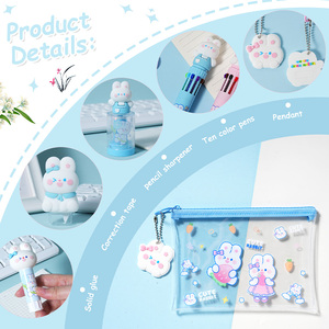Ensemble de papeterie bleu lapin de 6 pièces, <span class=keywords><strong>fournitures</strong></span> <span class=keywords><strong>scolaires</strong></span> à thème lapin mignon pour filles, gommes, crayons, blocs-notes, cadeaux de Pâques personnalisables - Product Image 3