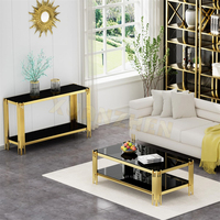 Table basse rectangulaire en acier inoxydable doré pour salon, table basse moderne noire, table basse de luxe