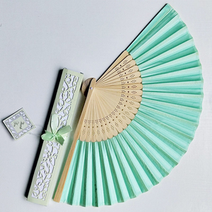 BSBH Wedding Souvenir Turquoise Hand Fan With Paper Box Bamboo Folding Fan