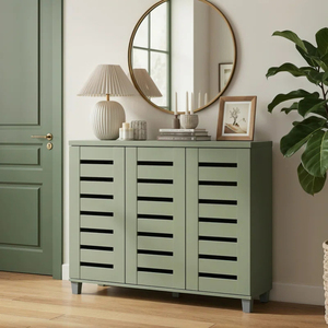 Scarpiera Moderna Verde in Legno, Armadio Portascarpe fino a 20 Paia con 3 Ante a Persiana, Vendita Diretta dalla Fabbrica - Product Image 3