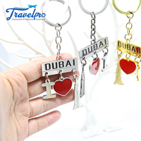 Porte-clés personnalisé en métal avec nom de pays, Dubaï, finition nickel brillant, impression numérique, souvenir touristique, porte-clés en alliage de zinc