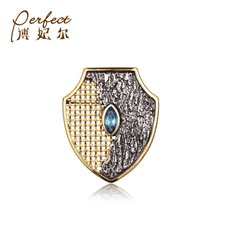الأزياء الهندي المجوهرات الأزرق توباز 925 فضة بروش مجوهرات