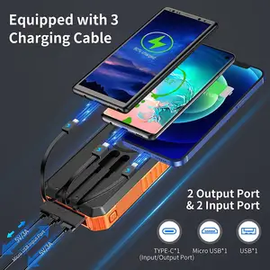 Waterdichte 30000Mah Qc3.0 Externe Batterij Type C Ingang Output Dual Super Bright Flash Draagbare Zonne-Oplader Power Bank