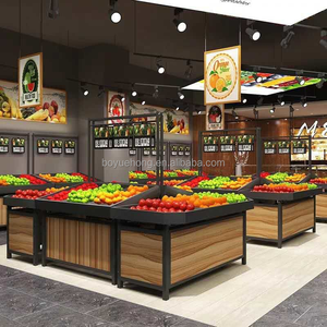 Op maat gemaakte dubbelzijdige supermarkt schapunit van lichtgewicht hout voor de presentatie van levensmiddelen, te koop op metalen schappen - Product Image 6