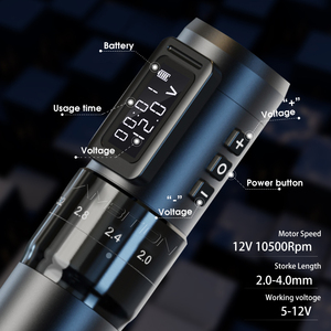 Máquina de Tatuar Tipo Pluma, Carrera Ajustable de 2.0-4.0mm, Batería de 1800mAh, Portátil, Conexión RCA, Cableada e Inalámbrica - Product Image 4