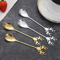 Cuillère en acier inoxydable tête de renne de Noël transfrontalière - Nouvelle cuillère à dessert créative de style chinois pour mélanger, idéale comme cadeau
