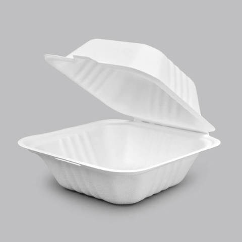 Take Out Containers Fiber Bagasse 6 HL Bagasse Blend Hinged Large Container