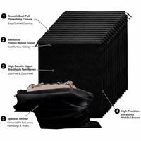 Sacs de rangement noirs en non-tissé avec fermeture éclair, robustes, anti-poussière, en gros, pour l'emballage de sacs à main, chaussures et vêtements