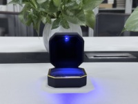 Boîte à bijoux LED octogonale à bords dorés pour vente en gros, pour bagues, boucles d'oreilles, pendentifs, colliers, bracelets et ensembles de bijoux