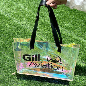 Wholesale Custom Luxury Waterproof <b>Clear</b> Laser Handbag Transparent Holographic Iridescent PVC Beach <b>Tote</b> Shopping <b>Bag</b> With Logo - Product Image 2