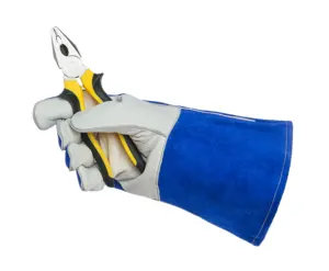 时尚设计牛皮蓝色手套安全焊接切割电阻手套
