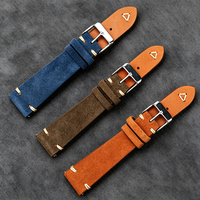 Bracelet de montre en cuir véritable fait main avec coutures, en daim, à libération rapide, 20mm 22mm, vente chaude