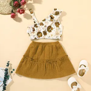 Children's European And American Style Crop Top + Skirt Two-piece Children's Summer Girl Suit Girl Ruffled Sling Skirt Suit
