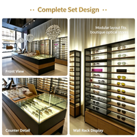 Vitrine optique LED de luxe en verre trempé, présentoir à lunettes personnalisé en bois pour opticien de boutique