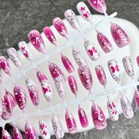 Faux ongles à presser en métal plaqué or, dégradé rose-rouge, avec nœuds et papillons, haut de gamme, audacieux, style occidental, autocollants pour nail art, esthétique Y2K