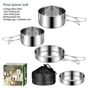 304 Stainless Steel Camping Cooking Set Cookware Portable Outdoor Hiking Picnic BBQ Mess Kits With Cups