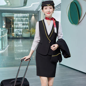 クラシック女性フォーマルベストスカートパンツ航空航空制服ワイストコートデザインスチュワーデス制服 - Product Image 3