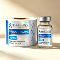 Étiquettes personnalisées holographiques résistantes à l'eau, à la chaleur et à l'huile pour flacons de peptides avec code-barres, 3ml/5ml/10ml, avec boîtes d'emballage assorties et plateaux intérieurs