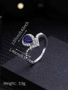 Jewelry European Gorgeous Fashion Wind Zircon Blue Diamond Personality Casual Ladies Ring