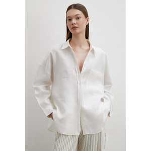 Camisa de Lino para Mujer, Color Crudo, con Botones, Estilo Minimalista para el Día a Día, Tela Sencilla - Product Image 3