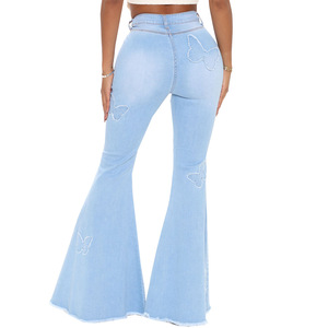 <span class=keywords><strong>Jeans</strong></span> a Zampa d'Elefante a Vita Alta da <span class=keywords><strong>Donna</strong></span>, Pantaloni in Denim Y2K Streetwear Vintage Lavati, Slim Fit Elasticizzati Multicolore - Product Image 2