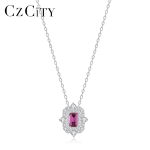 CZCITY Elegante Collana da Donna in Argento Sterling 925 con Pendente a Forma di Fiore Geometrico in <span class=keywords><strong>Rubino</strong></span>, Gioielli di Alta Qualità - Product Image 1