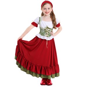 <span class=keywords><strong>Disfraz</strong></span> de <span class=keywords><strong>Halloween</strong></span> de comercio exterior para <span class=keywords><strong>Amazon</strong></span> para niñas, Oktoberfest de granja para niños, vestido de baile rojo vino largo dividido, personaje de eco - Product Image 1