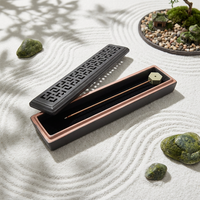Ensemble de porte-encens rectangulaires en céramique ajourée personnalisés en gros avec boîte cadeau pour bâtonnets d'encens de santal et d'agarwood, pour la maison et le Ramadan