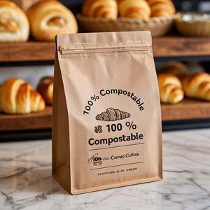 Bolsa de pie de papel Kraft biodegradable ecológica personalizada con cerradura de lazo de estaño de laminación para tostadas de panadería y embalaje de croissant - Product Image 4