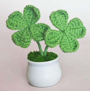Trèfle à quatre feuilles au crochet, plante en pot, fleur artificielle pour la décoration de la maison, cadeau de remise de diplôme, cadeaux de Noël - Product Image 3