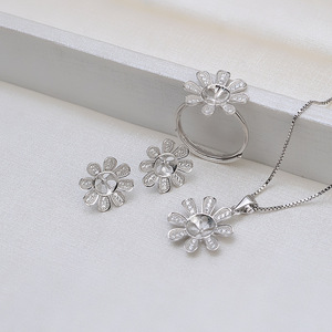 Conjunto de Joyería de Plata S925 con Colgante de Girasol, Diadema, Pendientes, Anillo, Cadena para Clavícula, Perla, Base Vacía para DIY - Product Image 2