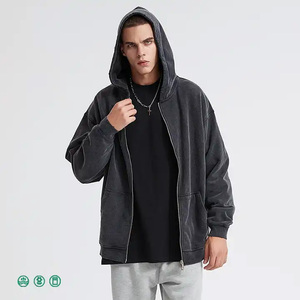 AR2671 Men's Heavyweight Vintage Acid Wash Zip Hoodie Custom Logo Embroidered 100% Cotton Fleece Full Zip Eco-Friendly Autumn - Product Image 3