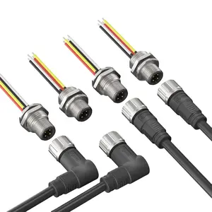 M12传感器电缆公母A编码2 3 4 5 8 12针面板安装金属连接器