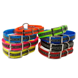 New Arrival Fluorescent Orange Personalized Reflective Tpu Hunting Dog Collars With A Center O Ring Supplies