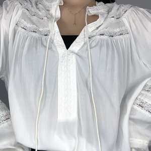 Chemise à manches longues brodée pour femmes, nouvelle mode, dentelle, chemisier blanc décontracté - Product Image 6