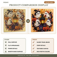 Kit de Peinture Diamant Halloween Lanterne Fantôme DIY Mosaïque Ronde à Percer Cadeau Artisanat pour Adulte Décoration Murale Maison Bureau