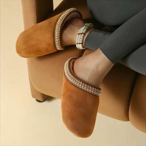 Chaussons tendance pour femmes, en coton pelucheux et toile, pour intérieur et extérieur, toutes saisons, chauds, grande taille, populaires - Product Image 4