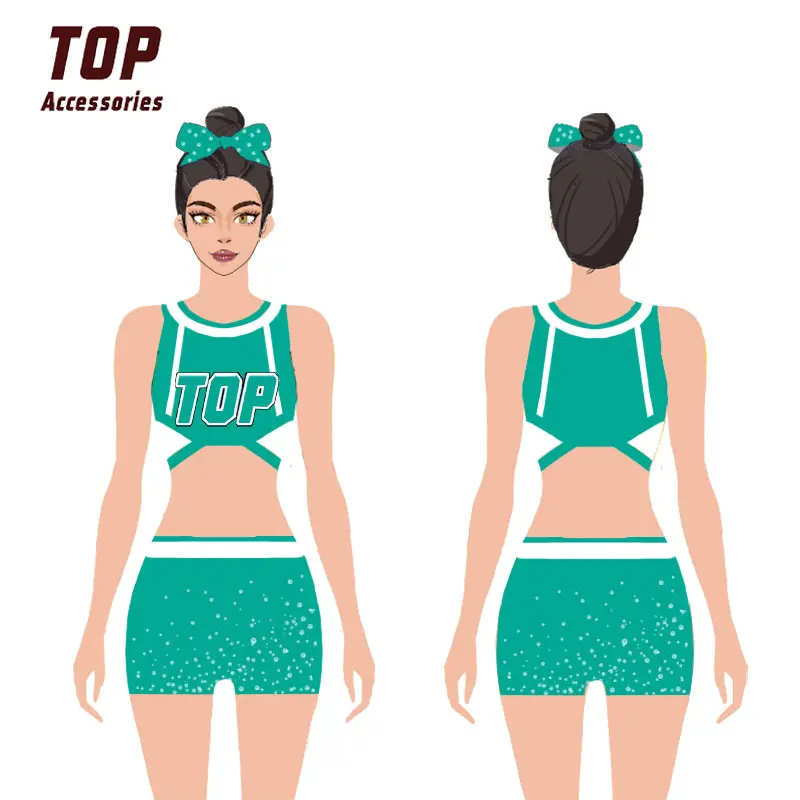 Uniformes de pom-pom girl personnalisés strass spandex avec impression par sublimation disponibles en tailles XS à XL vêtements d'entraînement