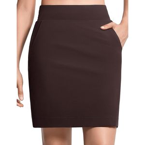 Falda pantalón de golf para mujer, modesta, hasta la rodilla, atlética, para tenis, con pantalones cortos incorporados, 4 bolsillos, marrón, spandex, poliéster, de secado rápido - Product Image 1
