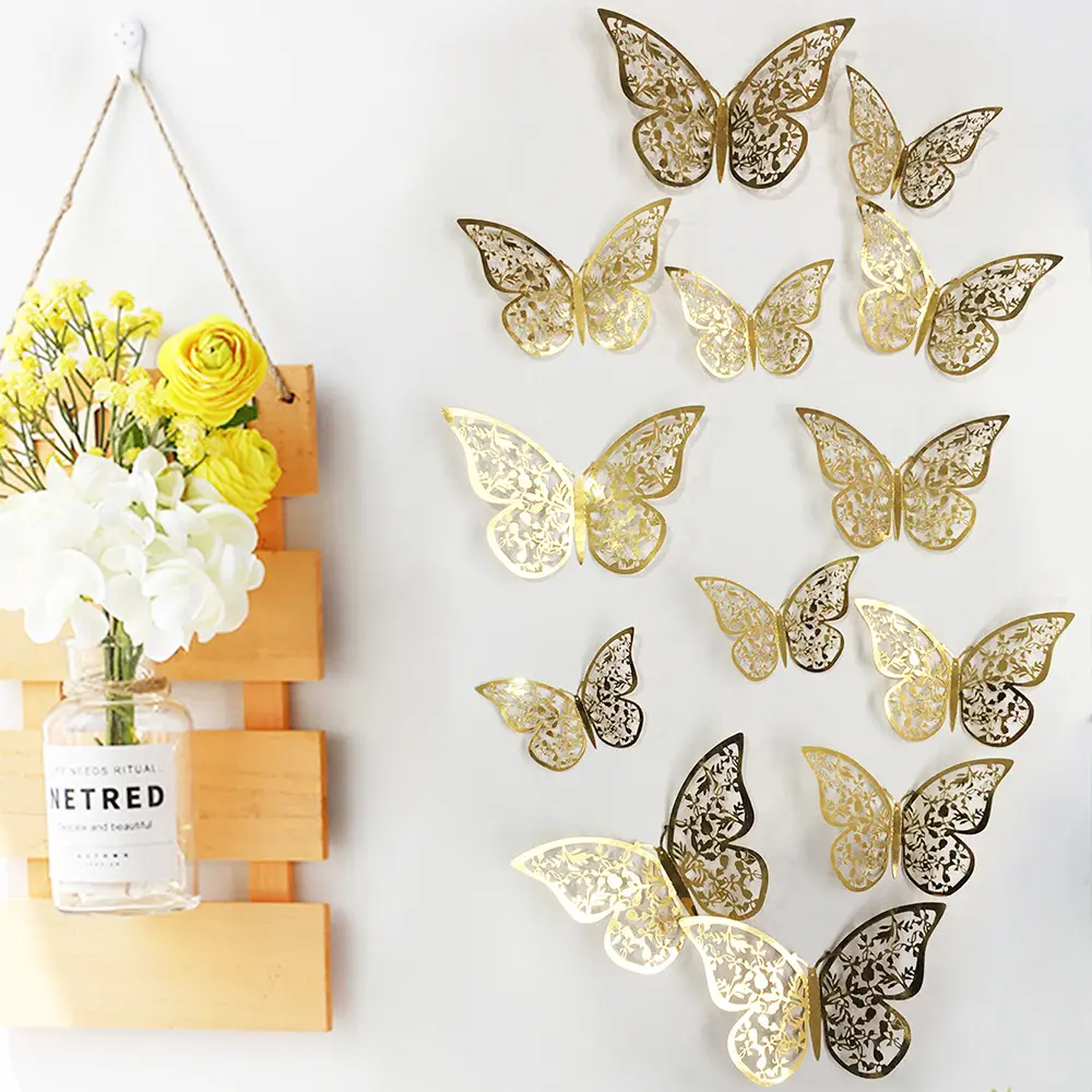 Hot Sale 3D Hollow Paper Butterfly Wall Sticker Lovely Butterfly Wall Decal Wedding Party Decoration Background Butterflies